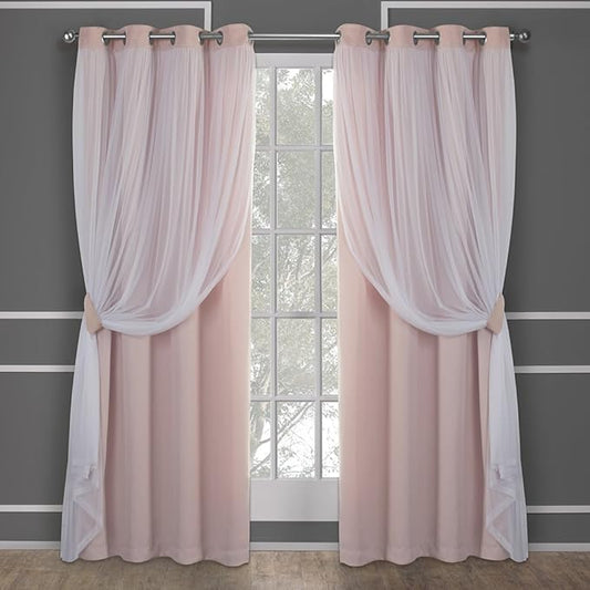 TOWN & COUNTRY LUXE Talia Double Layer Curtains – Sheer & Blackout, Energy Efficient, 2-Pack, 52"x96", Rose Blush