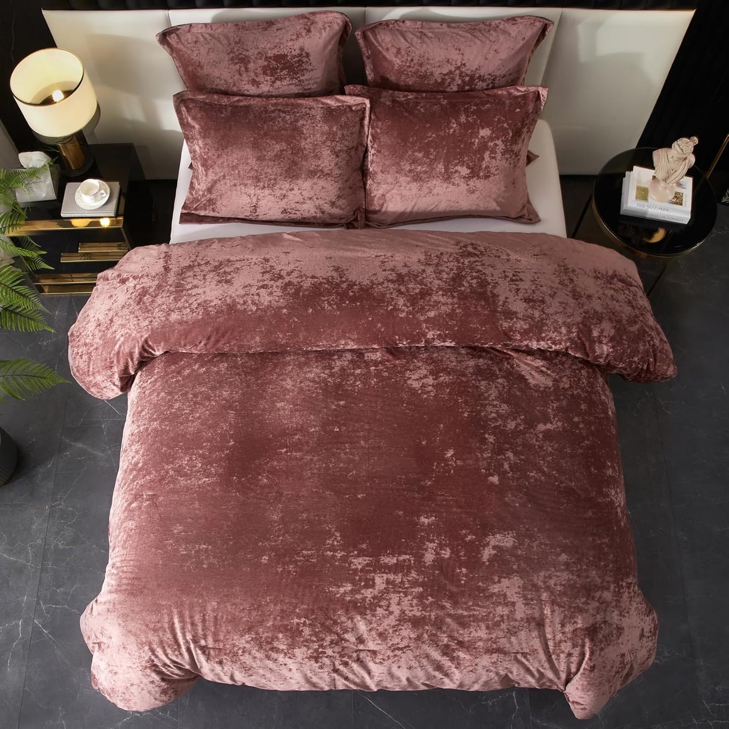 Crushed Velvet Comforter Set – 5-Piece Ultra-Soft Flannel Bedding, Blush Pink, Queen Size