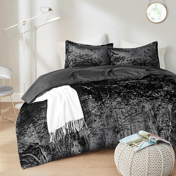Soft Microfiber Reversible, All-Season Cozy Bedding, Black, Full/Queen, 3-Piece"