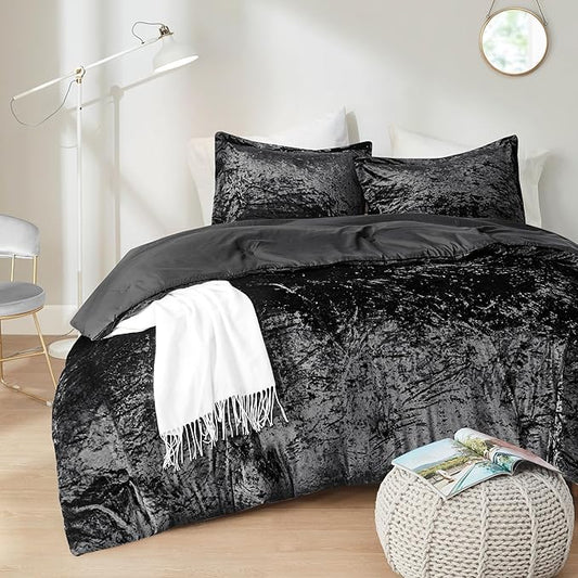 Soft Microfiber Reversible, All-Season Cozy Bedding, Black, Full/Queen, 3-Piece"